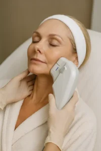 Woman receiving HIFU non surgical facelift treatment Edmonton