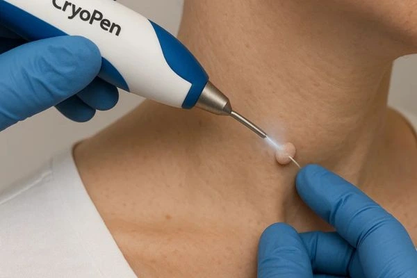 Person receiving cryotherapy Edmonton for skin tag removal