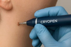 Person receiving skin tag removal Edmonton