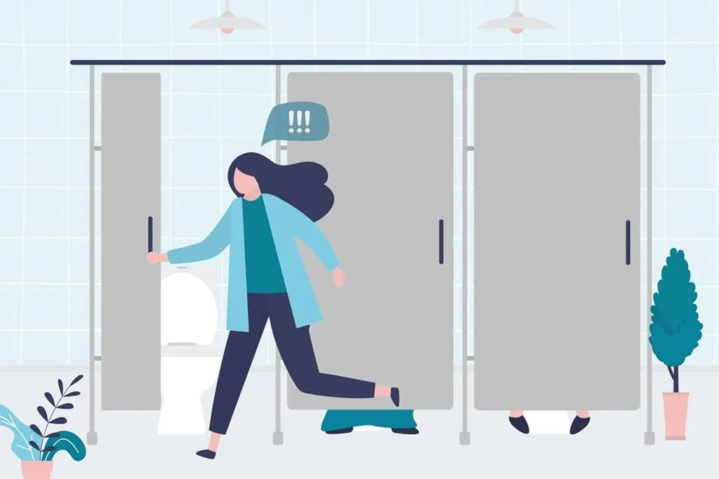 graphic of Urine incontinence Edmonton woman running to the toilet.