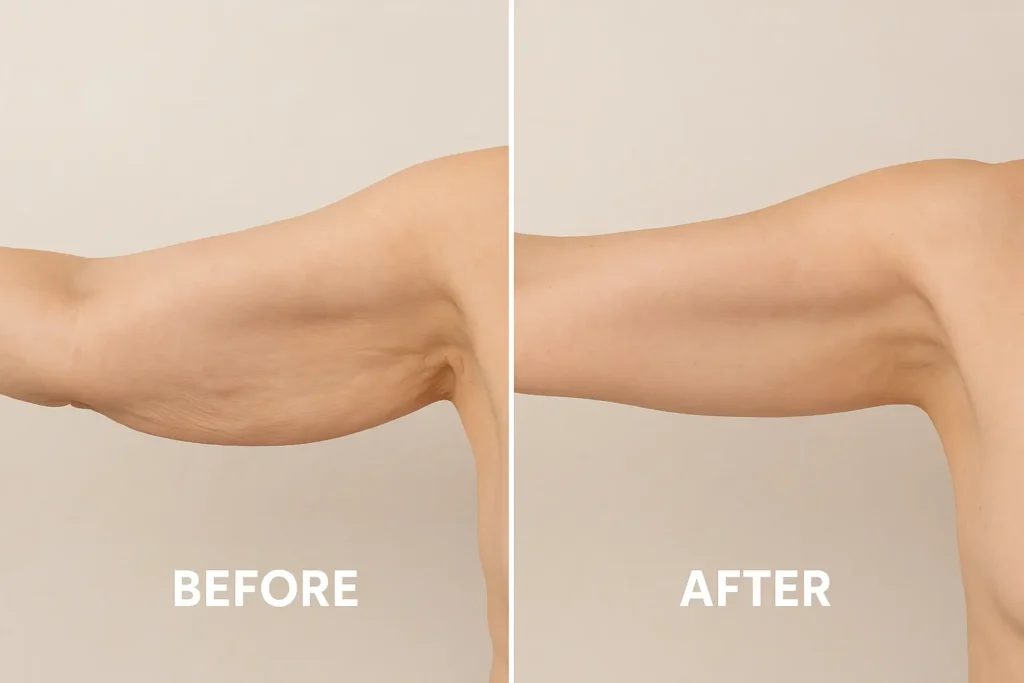 Picture of LA LIPO Edmonton before and after results of skin tightening treatment on the upper arms.